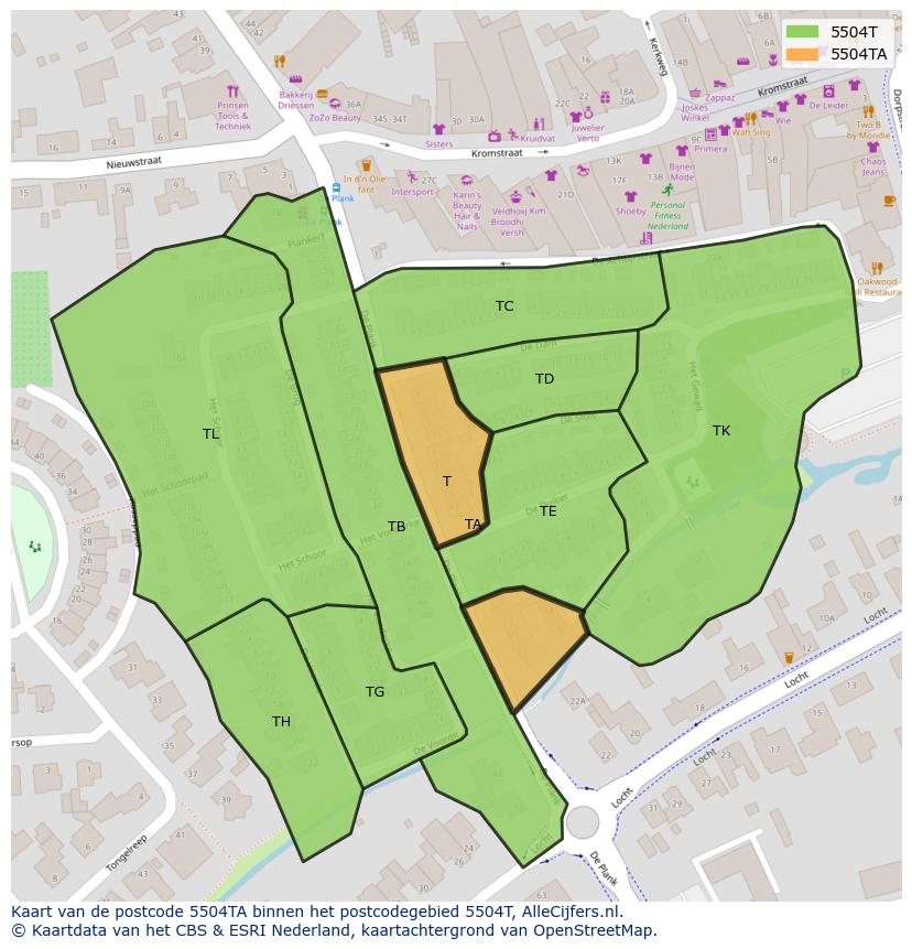 Afbeelding van het postcodegebied 5504 TA op de kaart.
