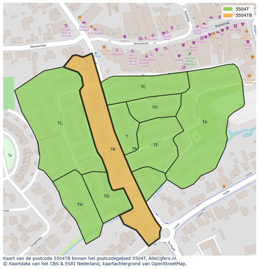 Afbeelding van het postcodegebied 5504 TB op de kaart.