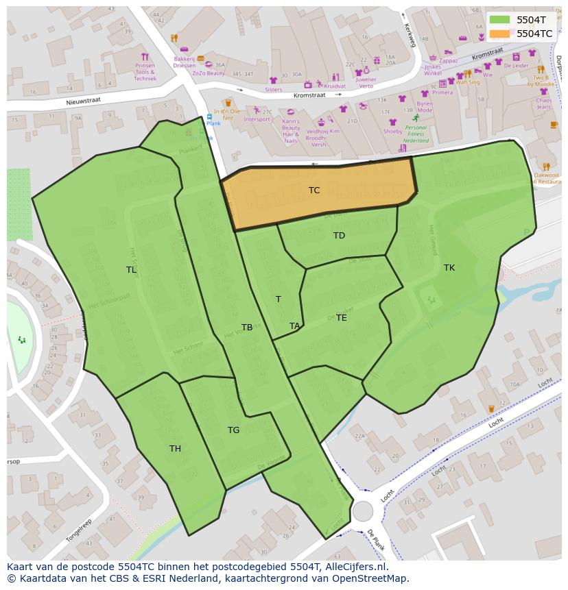 Afbeelding van het postcodegebied 5504 TC op de kaart.