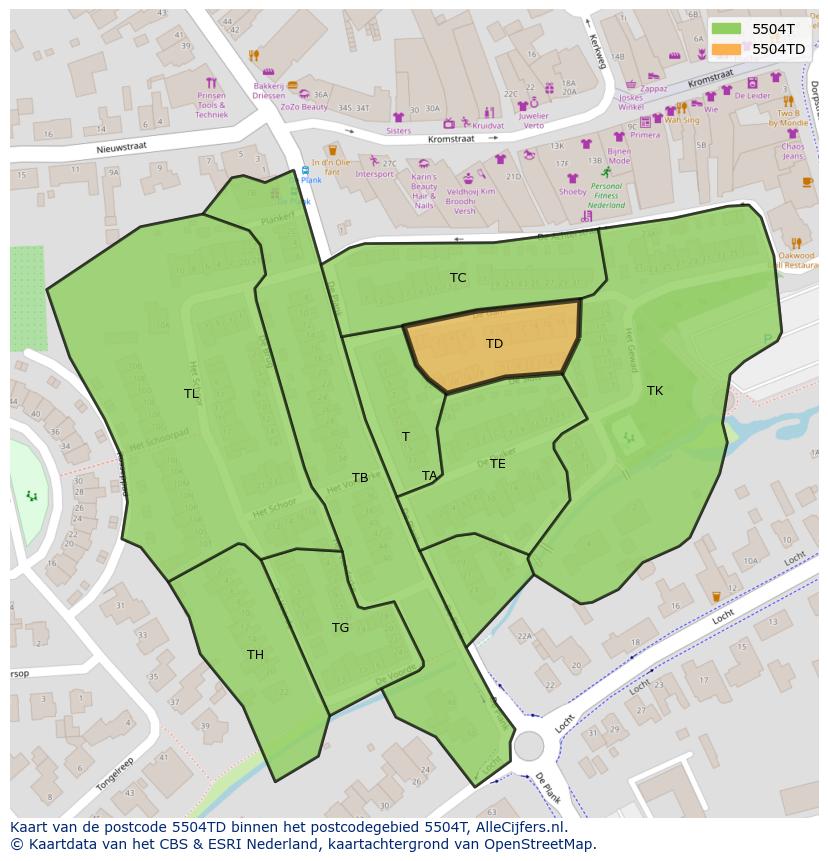 Afbeelding van het postcodegebied 5504 TD op de kaart.