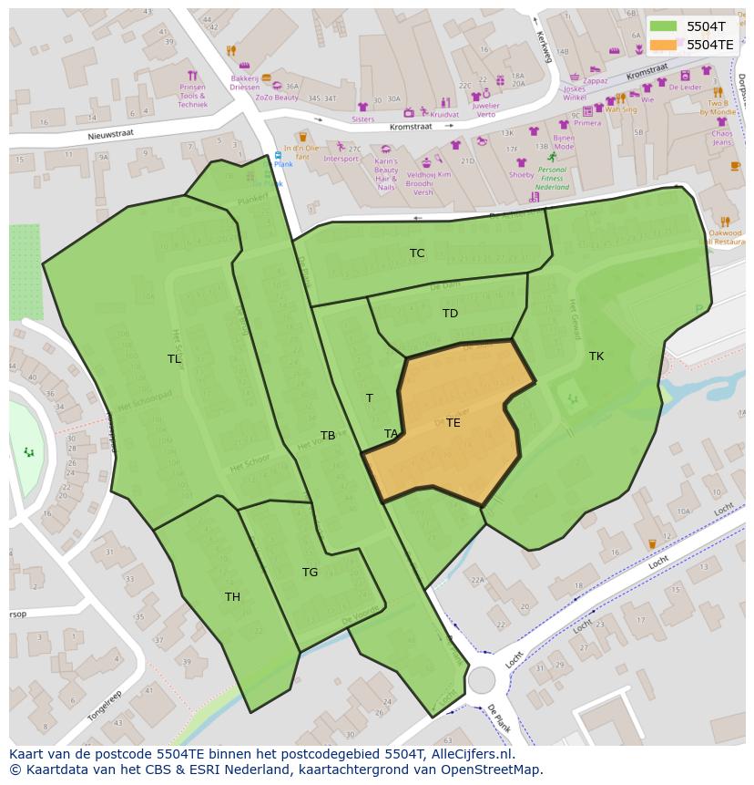 Afbeelding van het postcodegebied 5504 TE op de kaart.