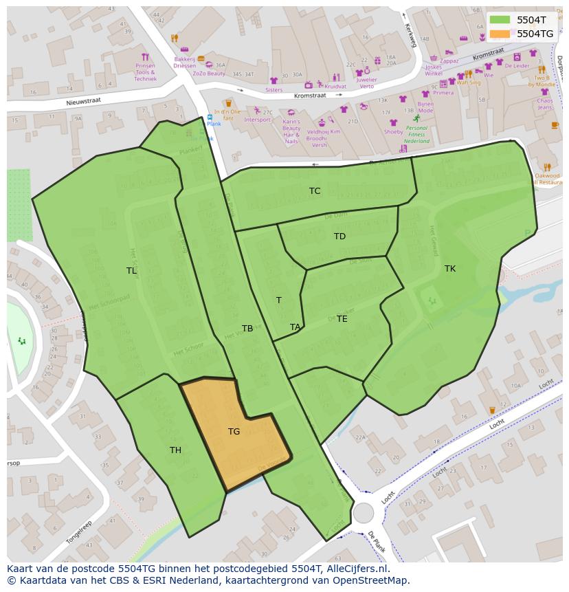 Afbeelding van het postcodegebied 5504 TG op de kaart.