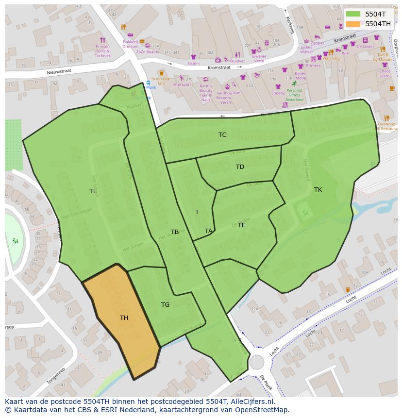 Afbeelding van het postcodegebied 5504 TH op de kaart.