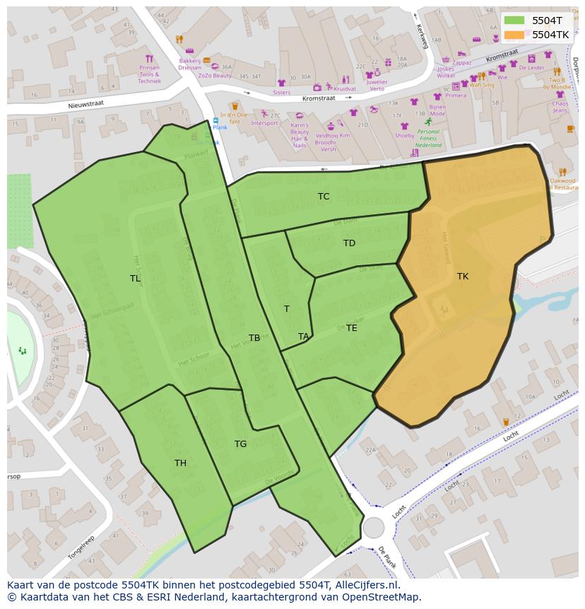 Afbeelding van het postcodegebied 5504 TK op de kaart.