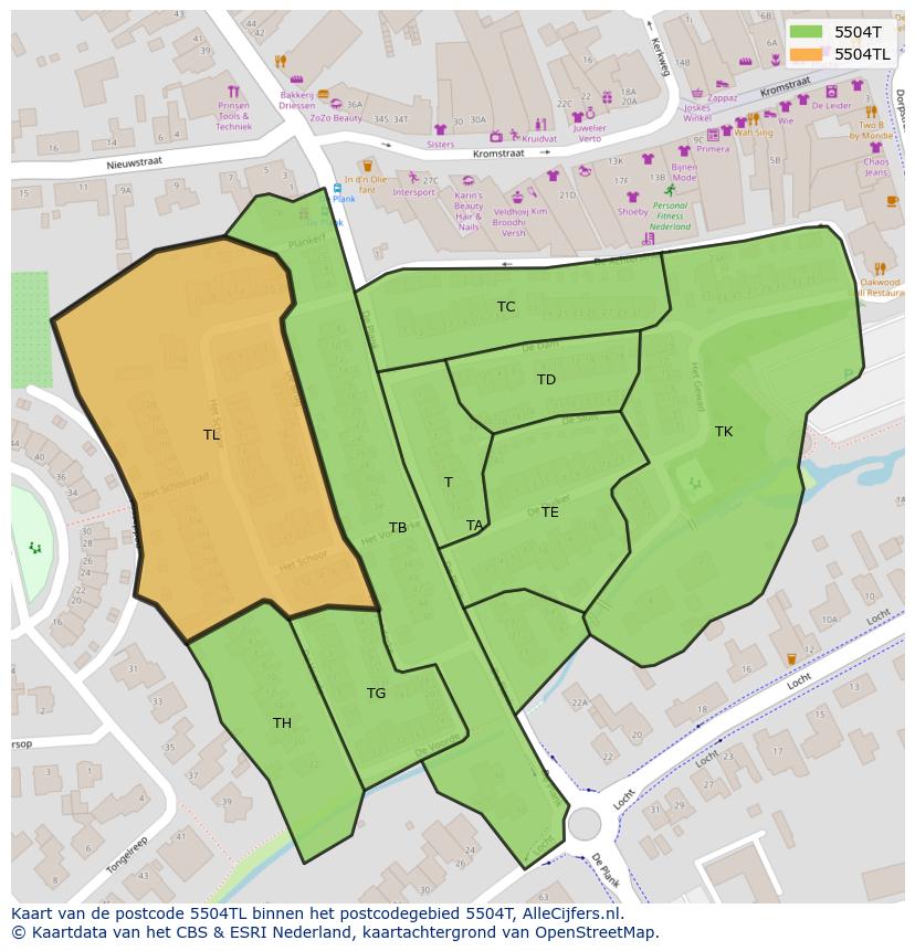 Afbeelding van het postcodegebied 5504 TL op de kaart.