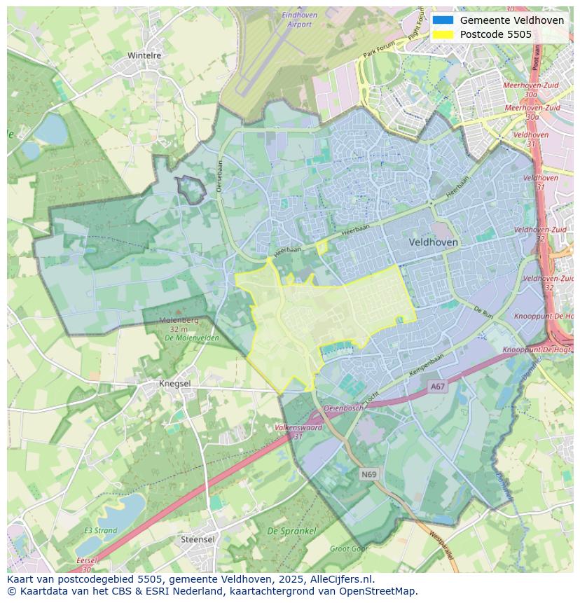 Afbeelding van het postcodegebied 5505 op de kaart.