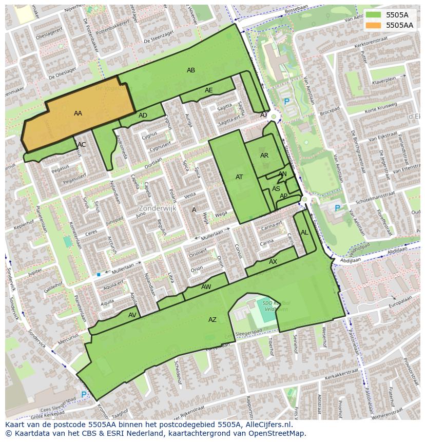 Afbeelding van het postcodegebied 5505 AA op de kaart.