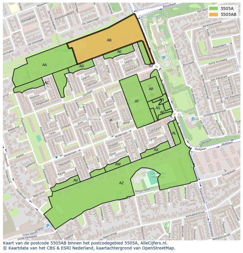 Afbeelding van het postcodegebied 5505 AB op de kaart.