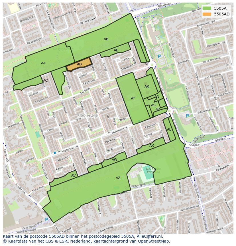 Afbeelding van het postcodegebied 5505 AD op de kaart.