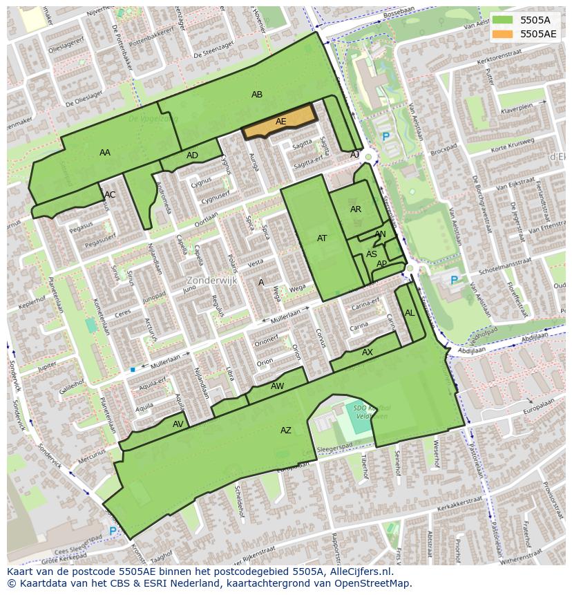 Afbeelding van het postcodegebied 5505 AE op de kaart.