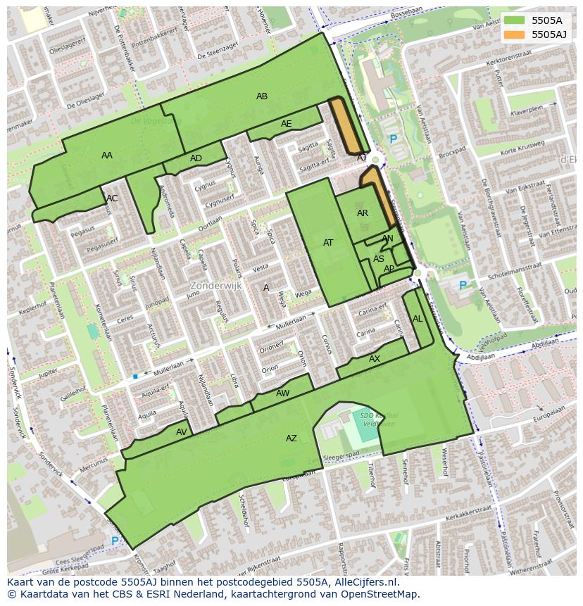 Afbeelding van het postcodegebied 5505 AJ op de kaart.