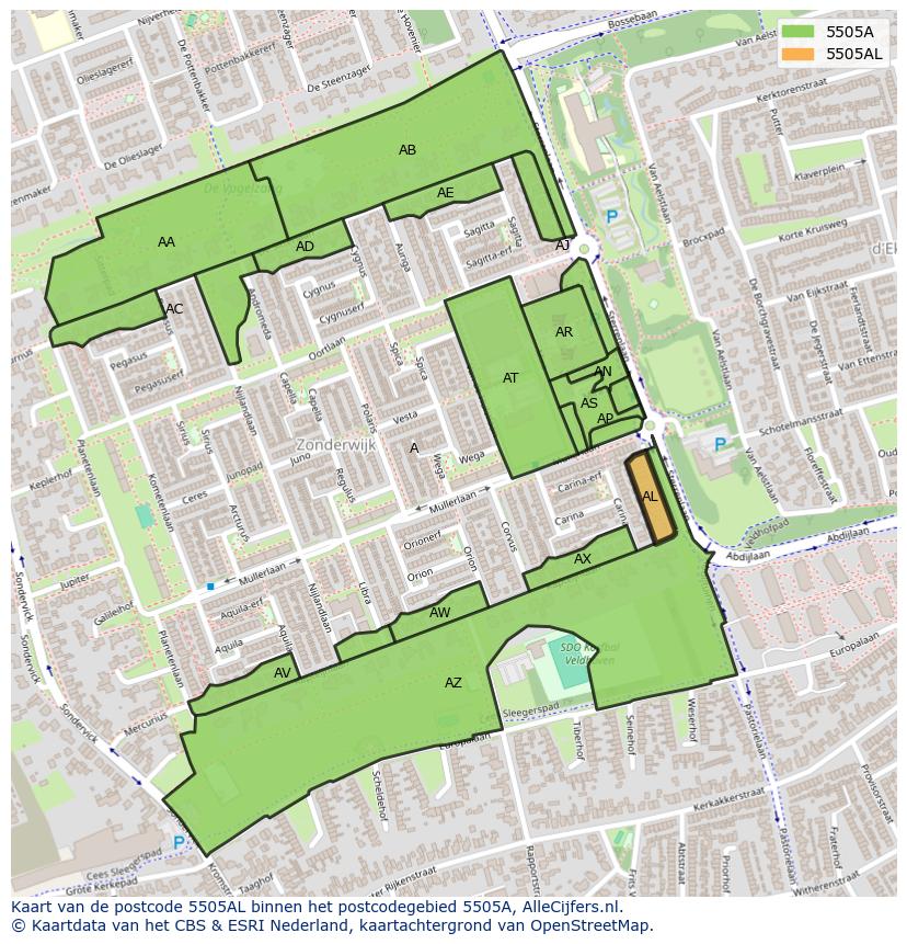 Afbeelding van het postcodegebied 5505 AL op de kaart.