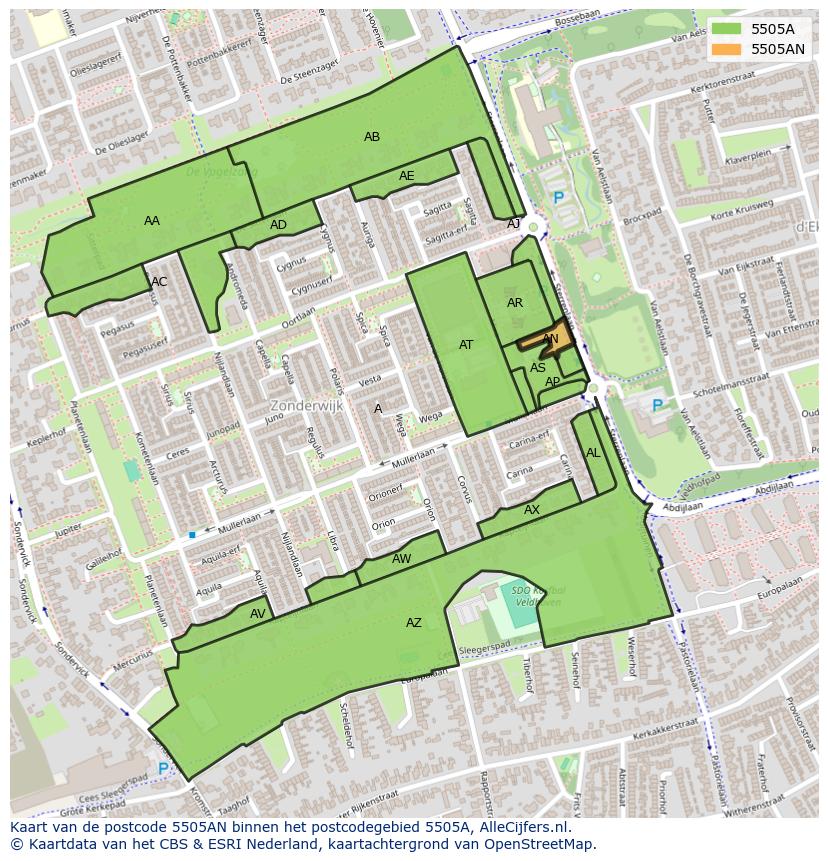 Afbeelding van het postcodegebied 5505 AN op de kaart.