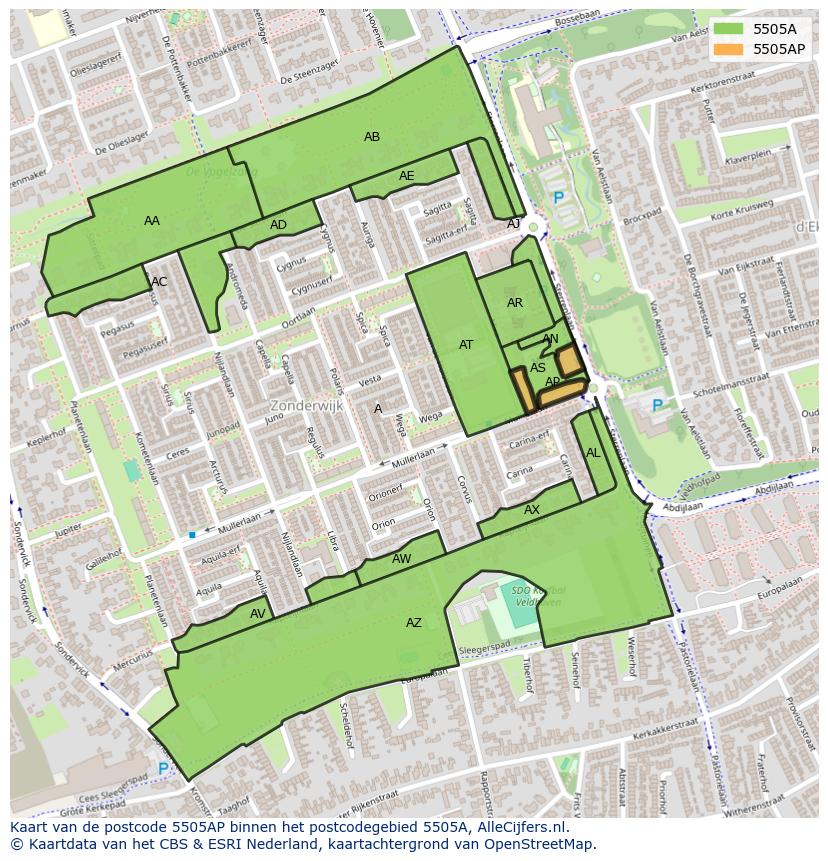 Afbeelding van het postcodegebied 5505 AP op de kaart.