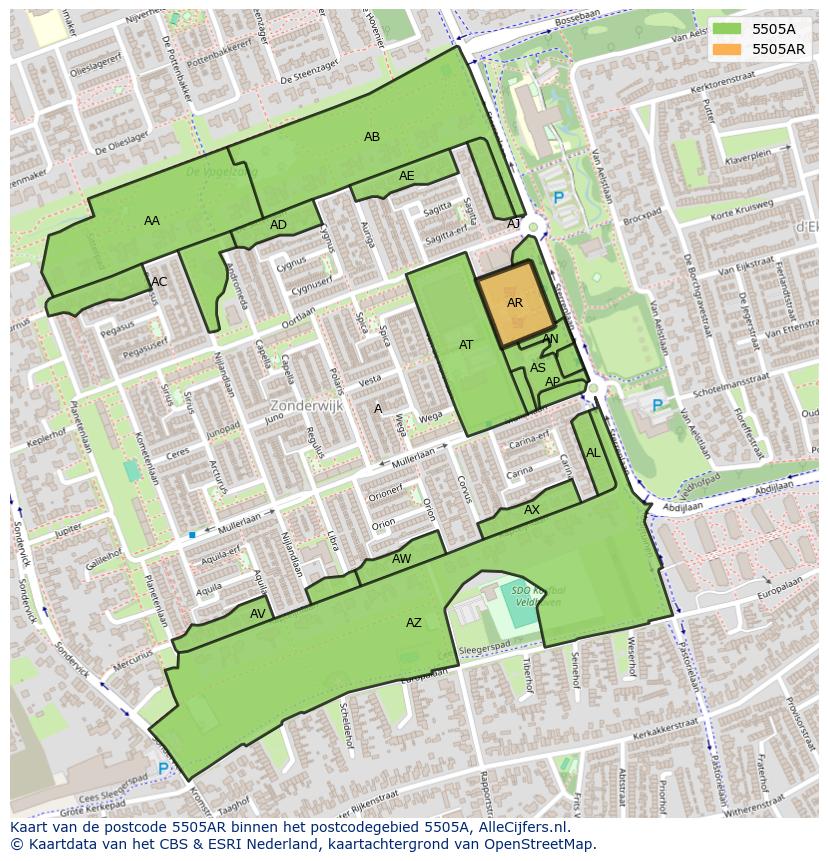Afbeelding van het postcodegebied 5505 AR op de kaart.