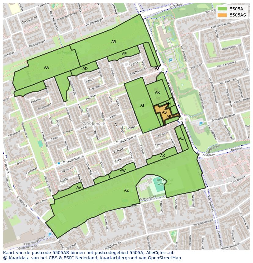 Afbeelding van het postcodegebied 5505 AS op de kaart.