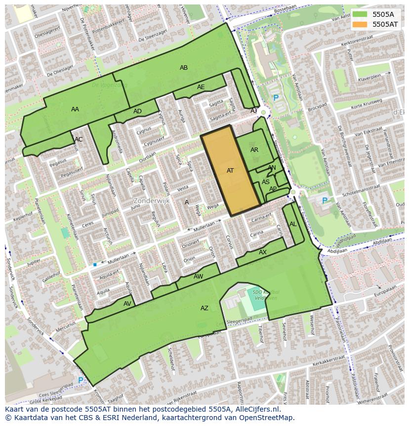 Afbeelding van het postcodegebied 5505 AT op de kaart.