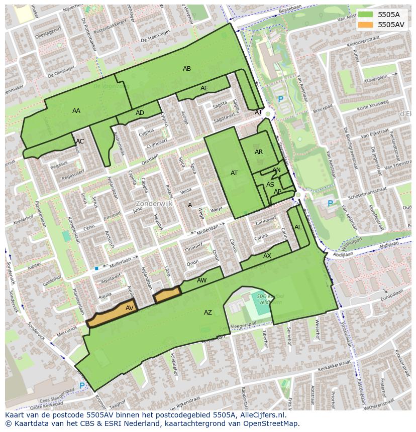 Afbeelding van het postcodegebied 5505 AV op de kaart.