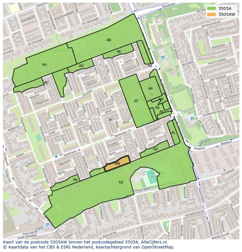 Afbeelding van het postcodegebied 5505 AW op de kaart.