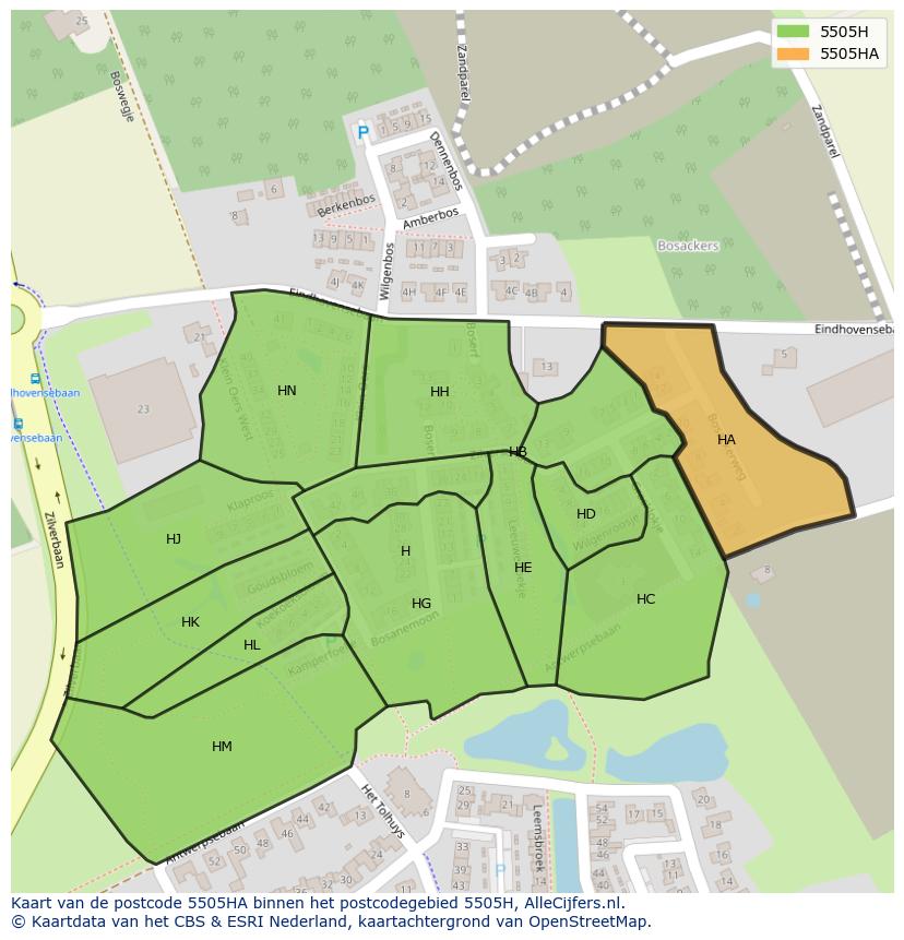 Afbeelding van het postcodegebied 5505 HA op de kaart.