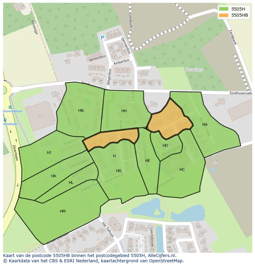 Afbeelding van het postcodegebied 5505 HB op de kaart.