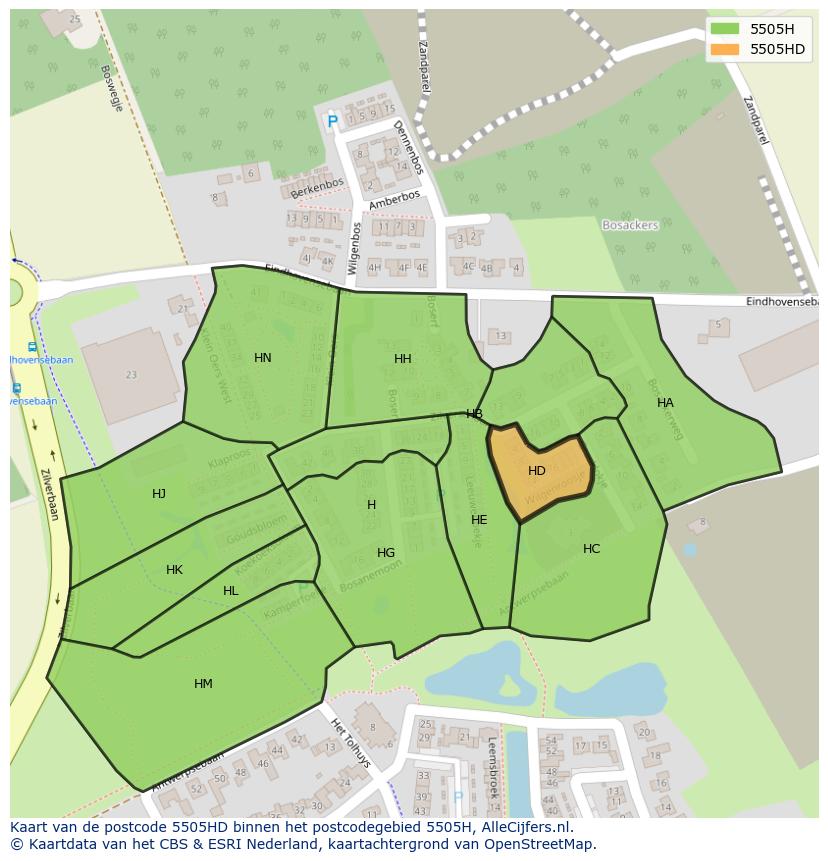 Afbeelding van het postcodegebied 5505 HD op de kaart.