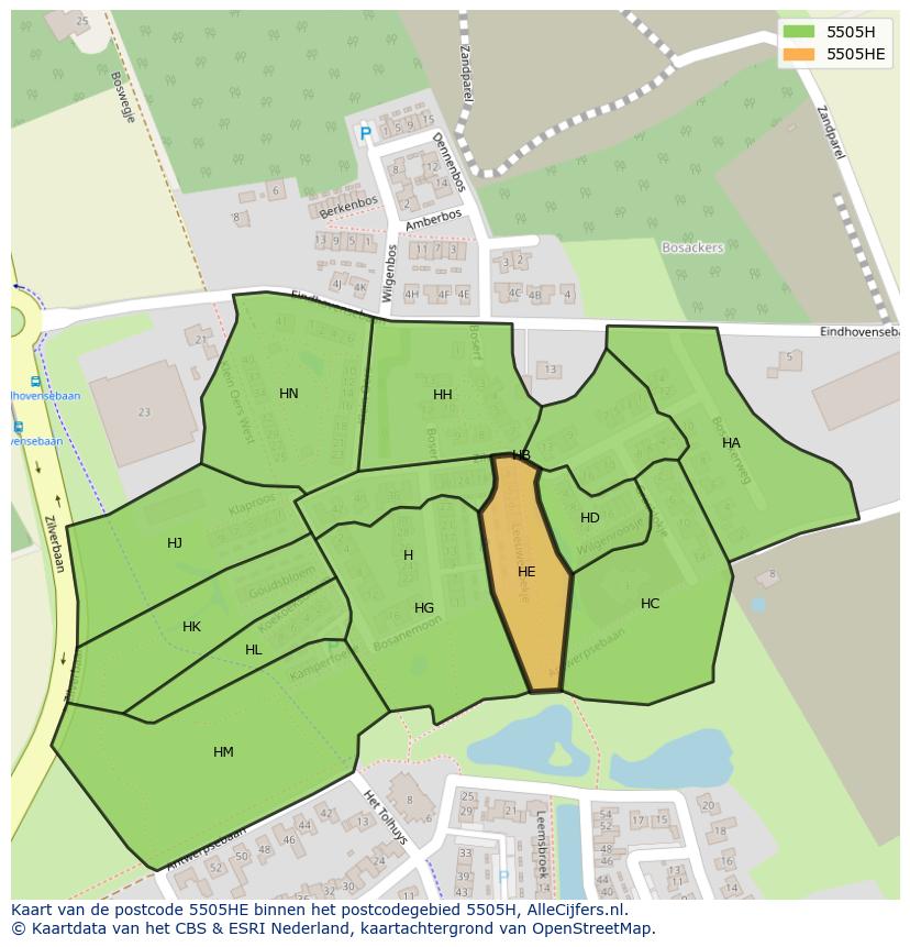 Afbeelding van het postcodegebied 5505 HE op de kaart.