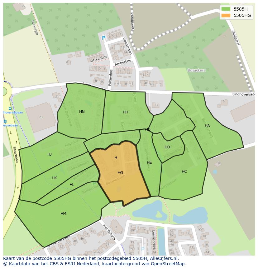 Afbeelding van het postcodegebied 5505 HG op de kaart.