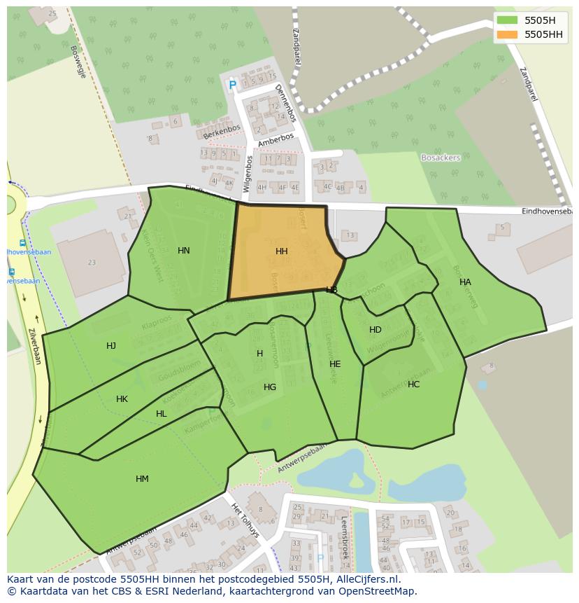 Afbeelding van het postcodegebied 5505 HH op de kaart.