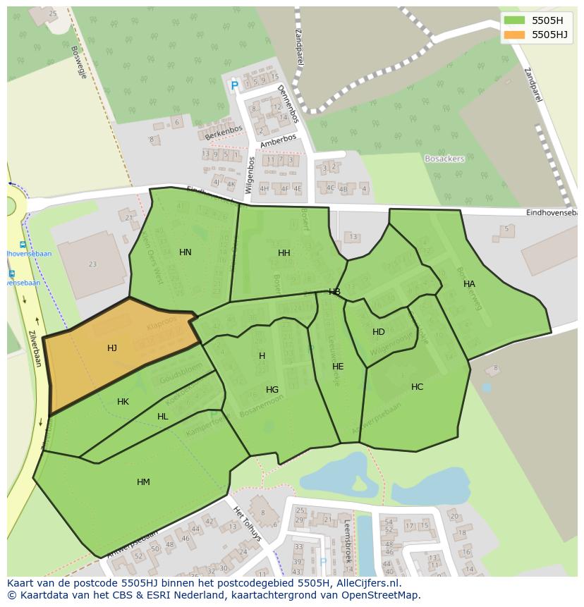 Afbeelding van het postcodegebied 5505 HJ op de kaart.