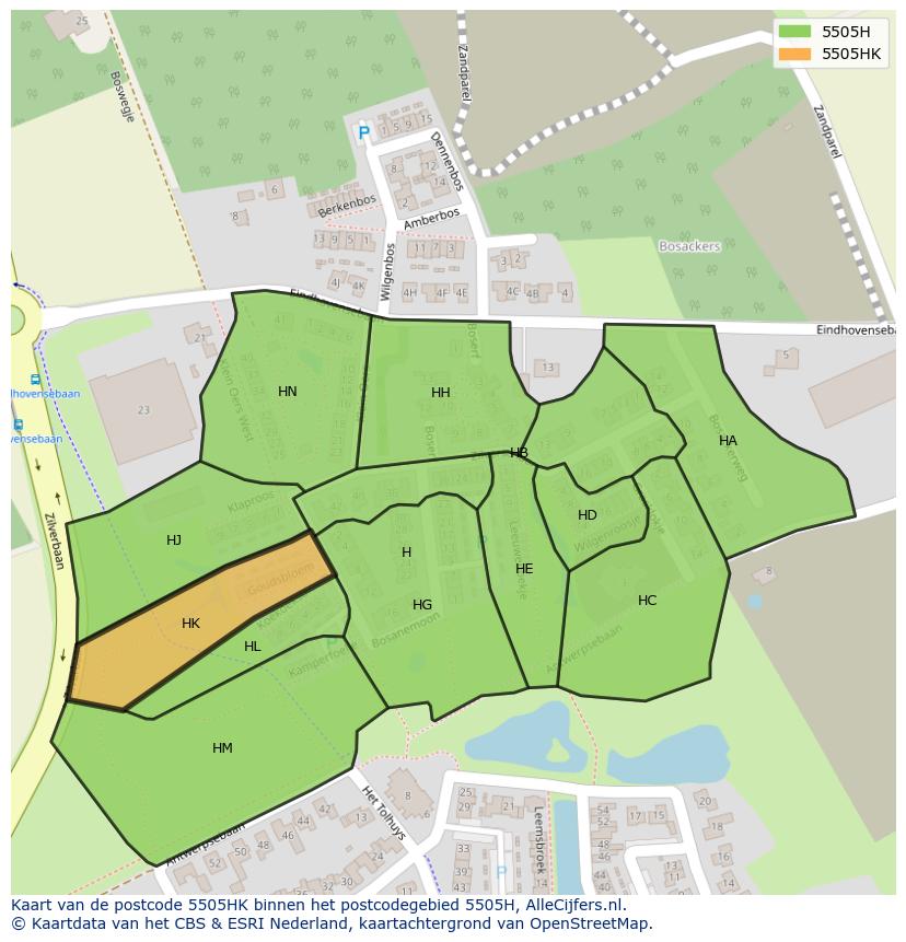 Afbeelding van het postcodegebied 5505 HK op de kaart.