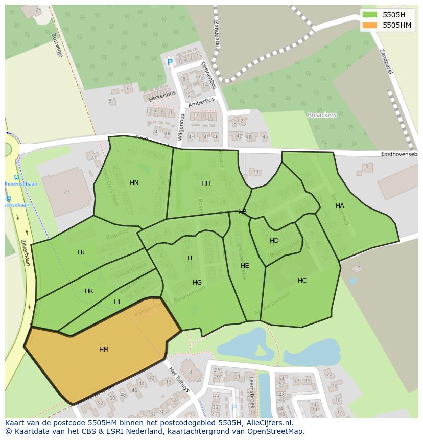 Afbeelding van het postcodegebied 5505 HM op de kaart.