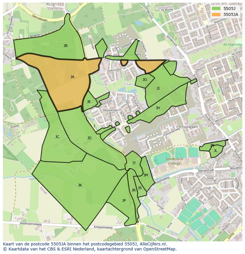 Afbeelding van het postcodegebied 5505 JA op de kaart.