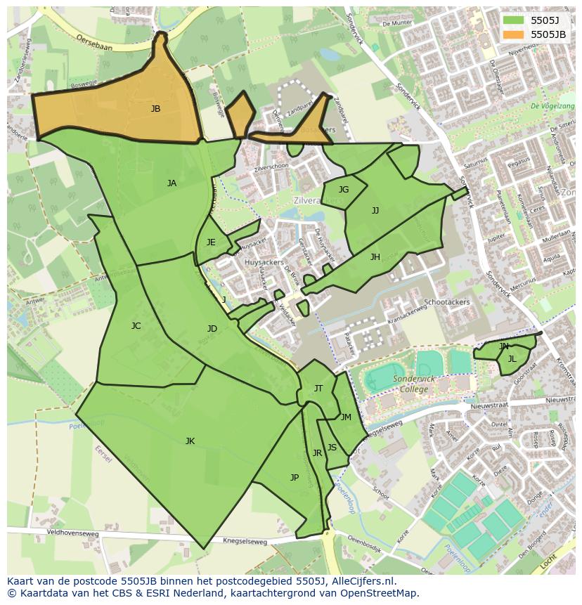 Afbeelding van het postcodegebied 5505 JB op de kaart.