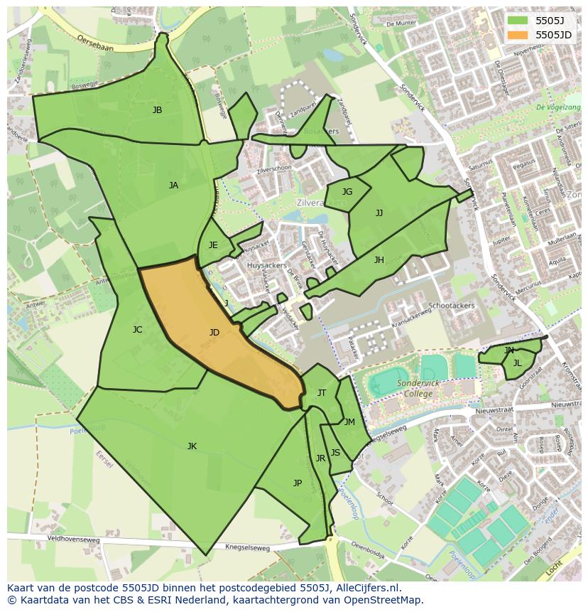 Afbeelding van het postcodegebied 5505 JD op de kaart.