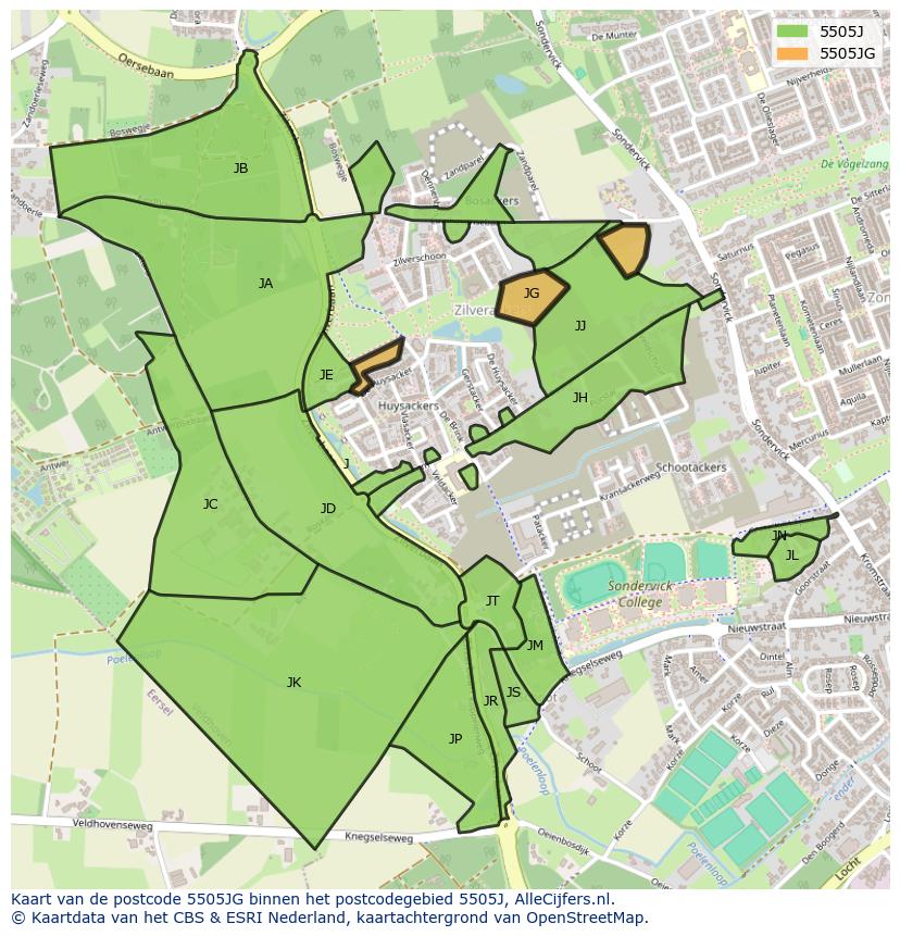 Afbeelding van het postcodegebied 5505 JG op de kaart.