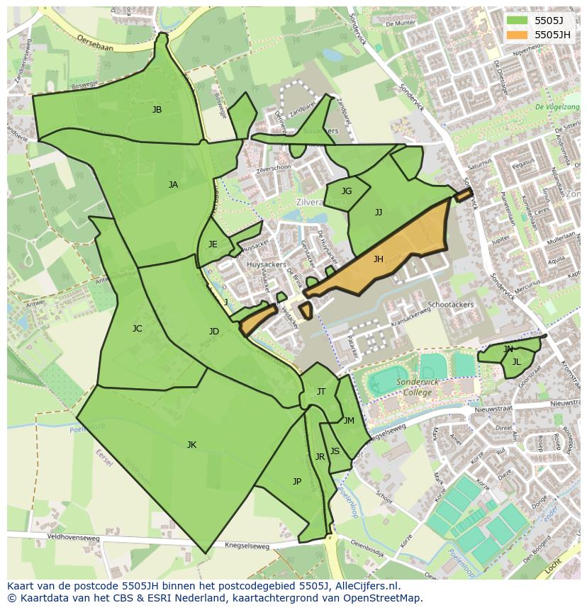 Afbeelding van het postcodegebied 5505 JH op de kaart.