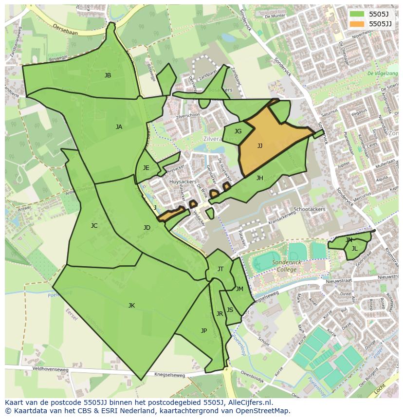 Afbeelding van het postcodegebied 5505 JJ op de kaart.