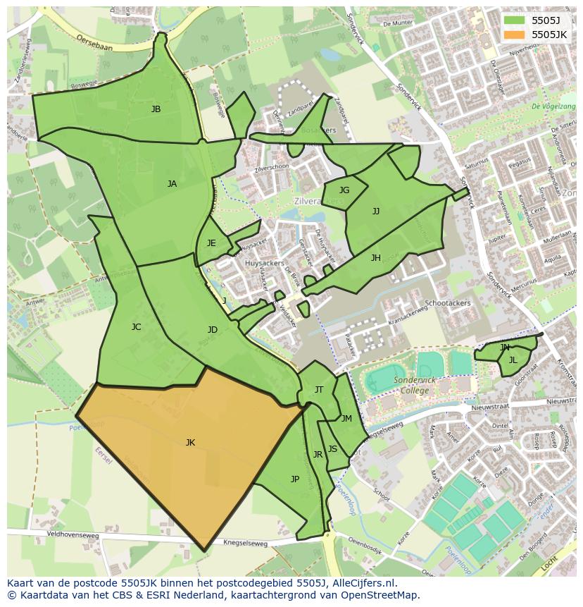 Afbeelding van het postcodegebied 5505 JK op de kaart.