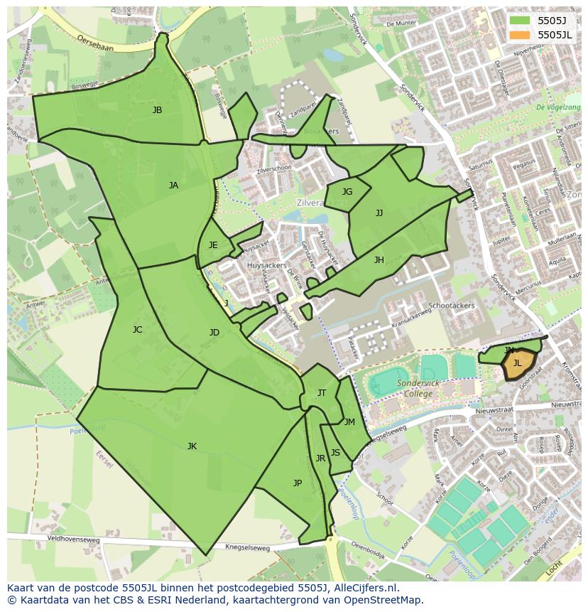 Afbeelding van het postcodegebied 5505 JL op de kaart.