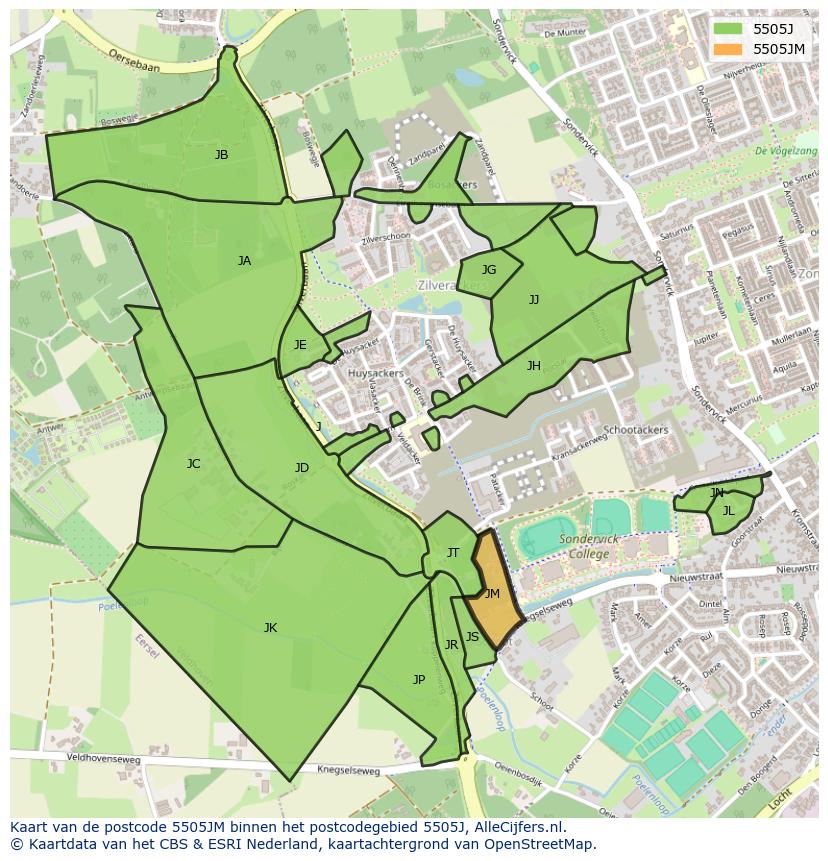 Afbeelding van het postcodegebied 5505 JM op de kaart.