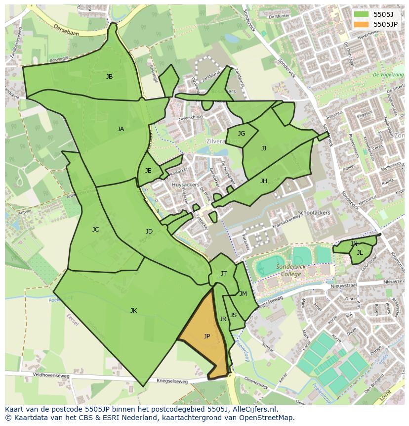 Afbeelding van het postcodegebied 5505 JP op de kaart.