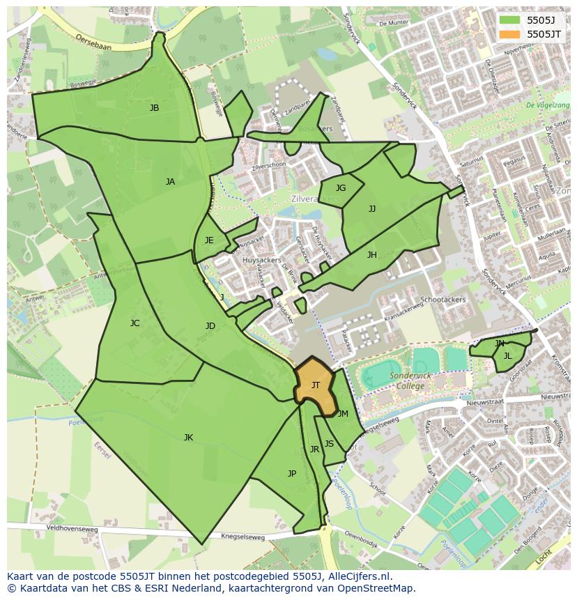 Afbeelding van het postcodegebied 5505 JT op de kaart.