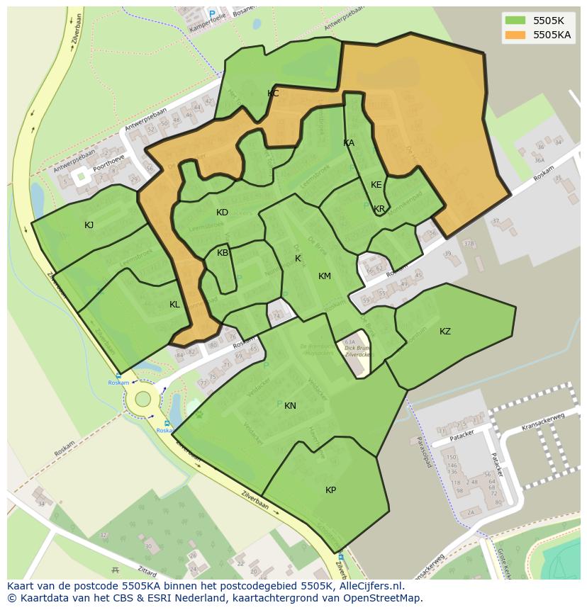 Afbeelding van het postcodegebied 5505 KA op de kaart.