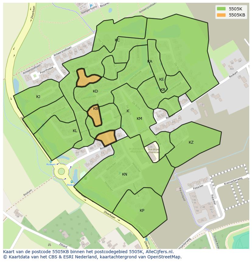 Afbeelding van het postcodegebied 5505 KB op de kaart.