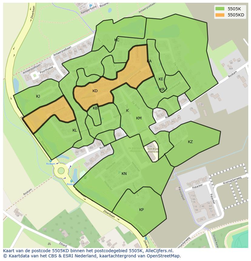 Afbeelding van het postcodegebied 5505 KD op de kaart.