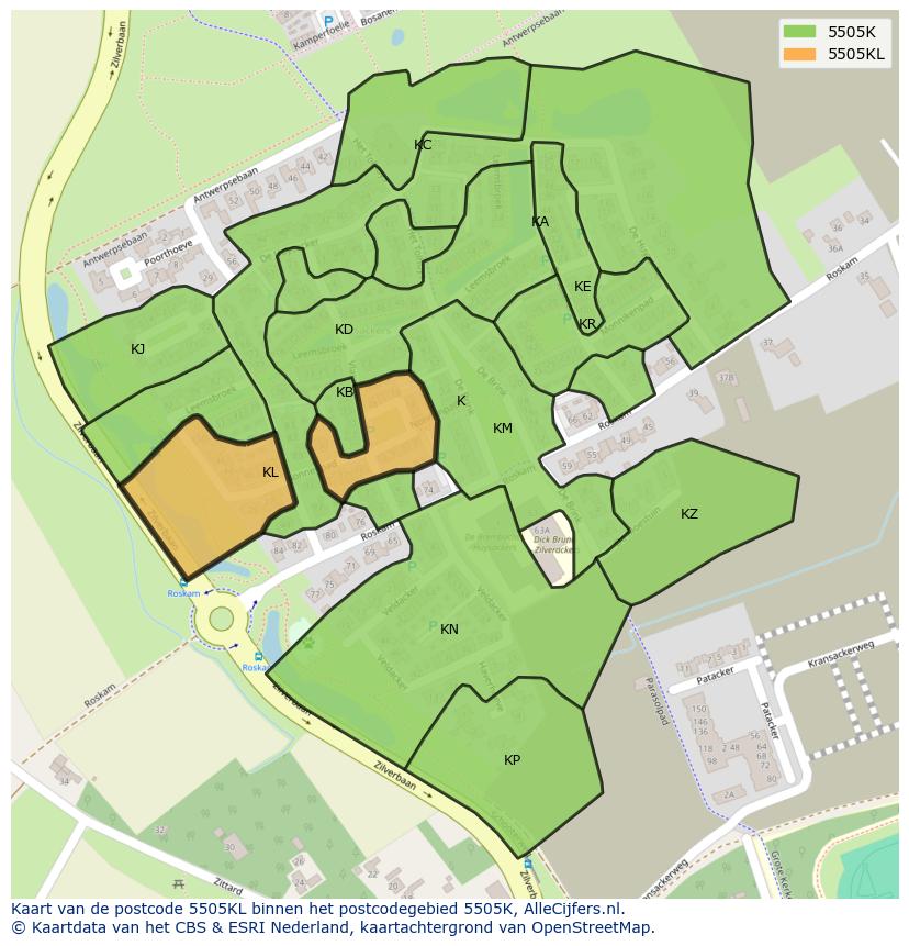 Afbeelding van het postcodegebied 5505 KL op de kaart.