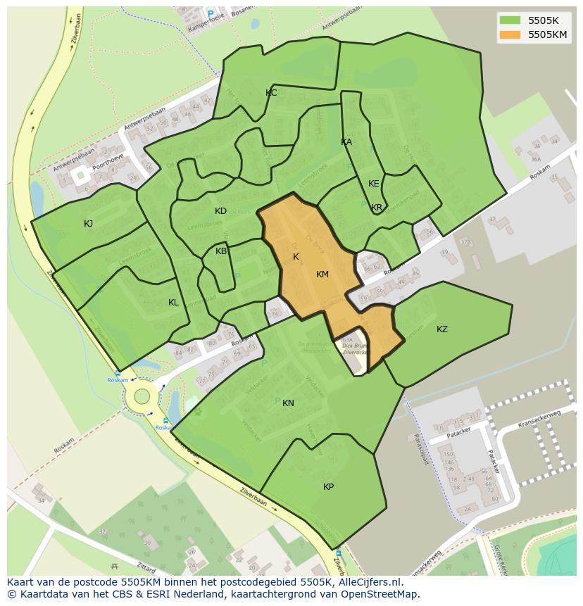 Afbeelding van het postcodegebied 5505 KM op de kaart.
