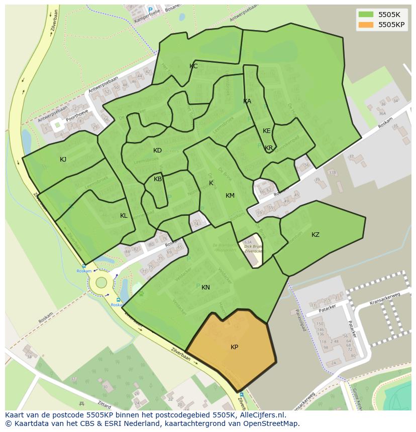 Afbeelding van het postcodegebied 5505 KP op de kaart.