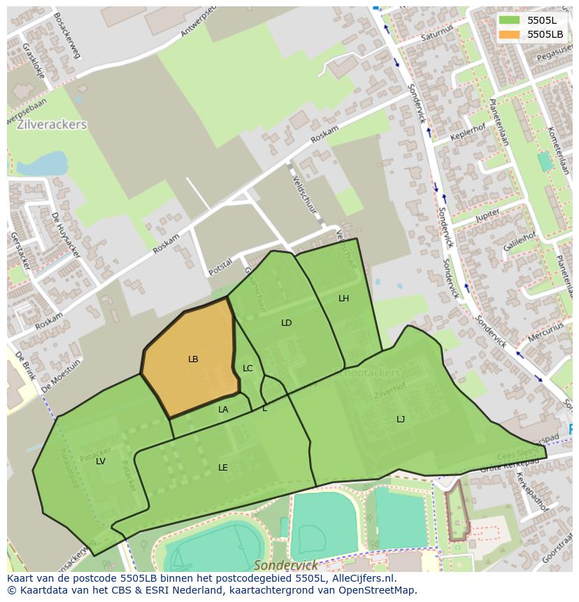 Afbeelding van het postcodegebied 5505 LB op de kaart.